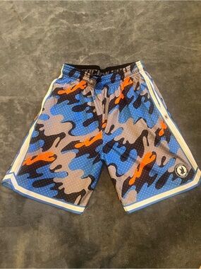 Flow society Boys Blue Camo Athletic Shorts with Orange Accents
